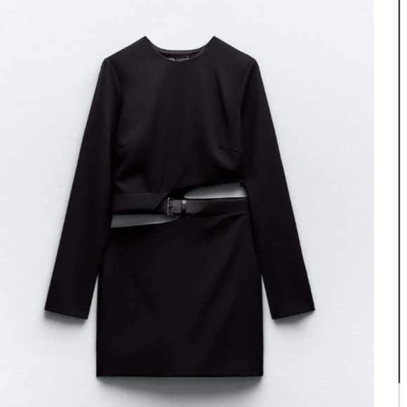 NWT ZARA BELTED CUT OUT DRESS BLACK - Picture 6 of 7